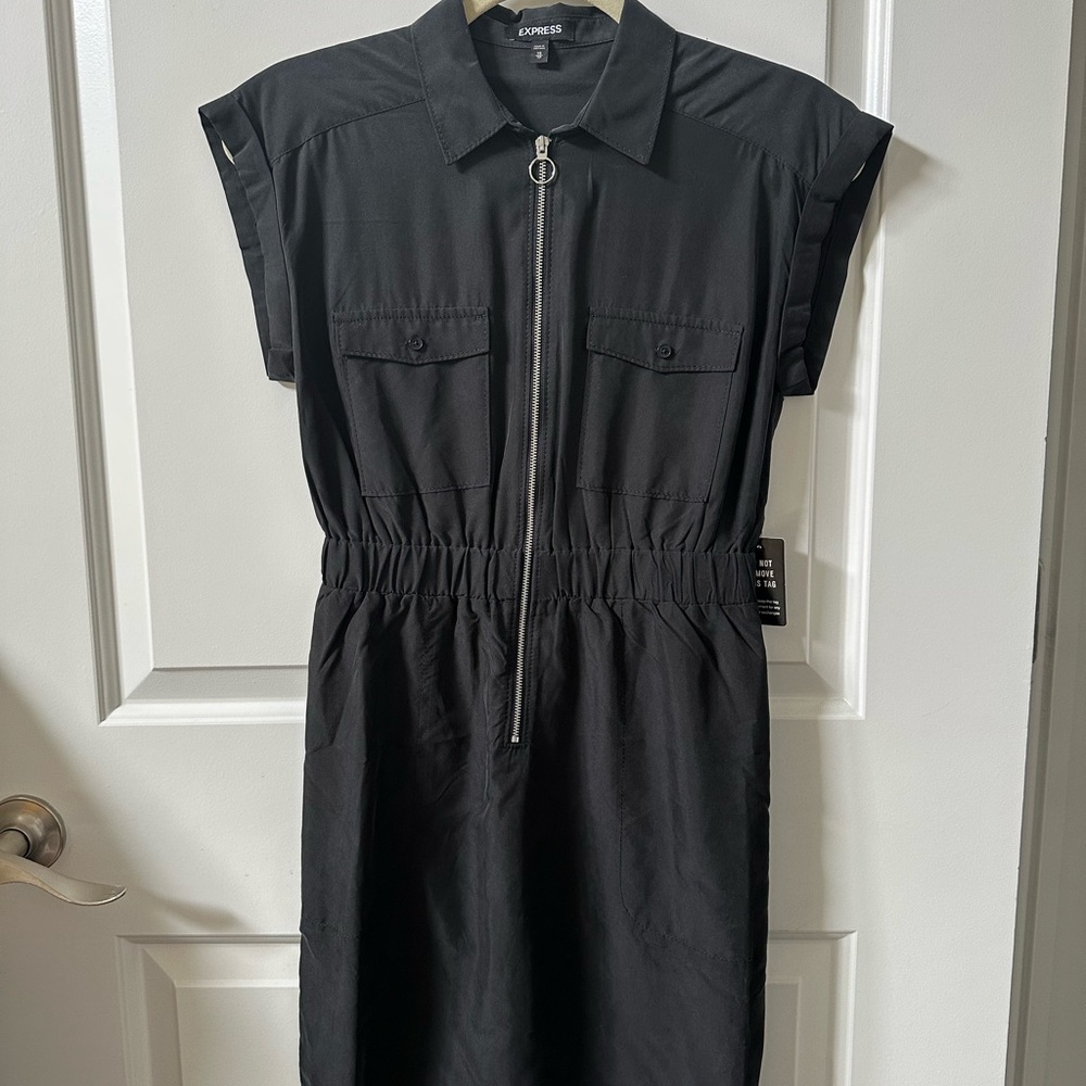 Express Black Buttoned Polo Collar Mini Dress